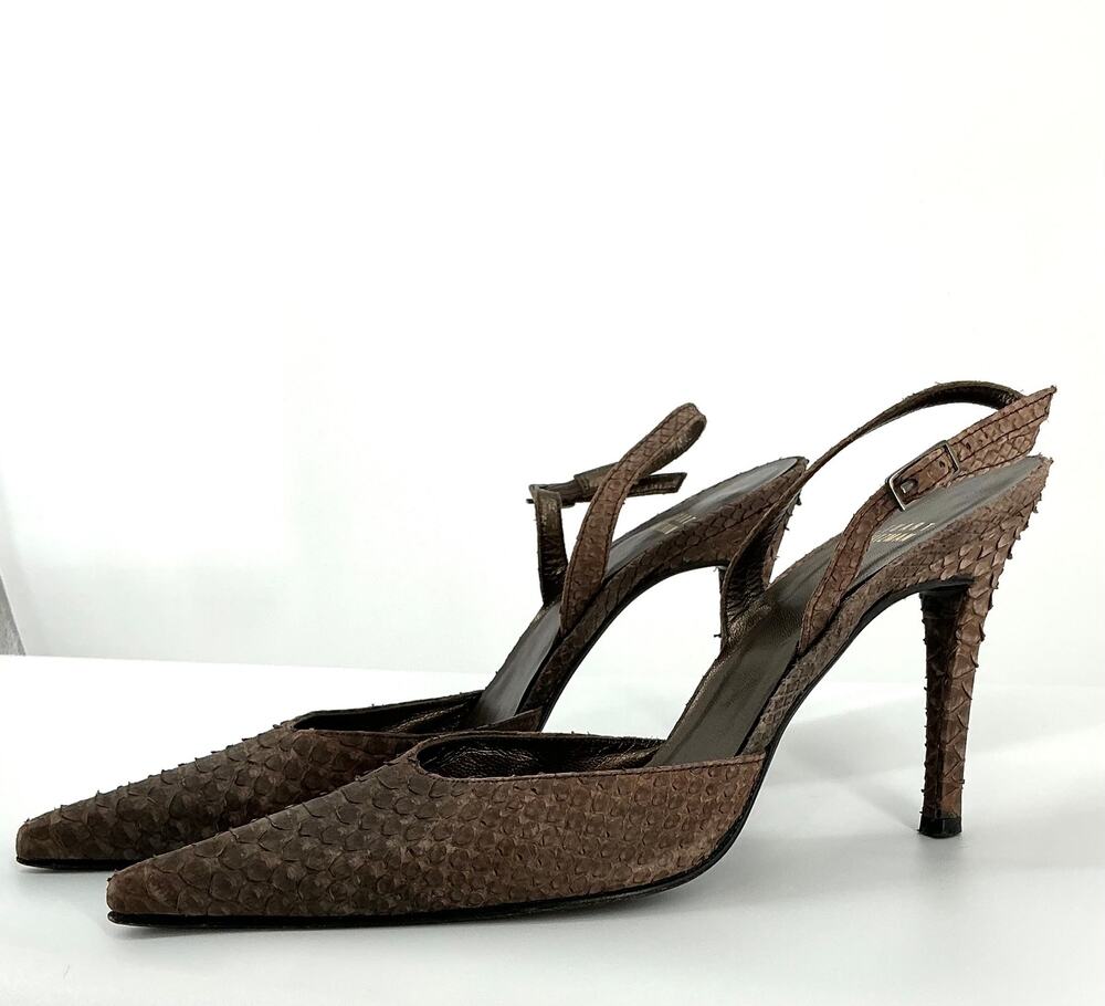 Stuart Weitzman Brown Snakeskin Slingback Stiletto Pumps Pointed Toe 9.5 M